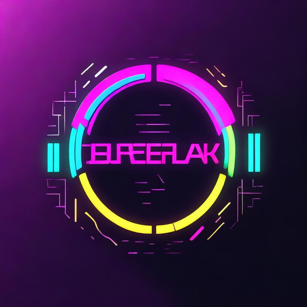 Modify the existing cyberpunk logo by making it more minimalist. Include creative text elements in vibrant neon colors against a dark background.