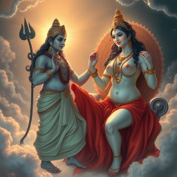 A breathtaking celestial scene depicting a divine Hindu apsara with a glowing, milk-like sheen to her skin