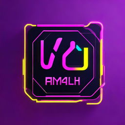 Modify the existing cyberpunk logo by making it more minimalist. Include creative text elements in vibrant neon colors against a dark background.