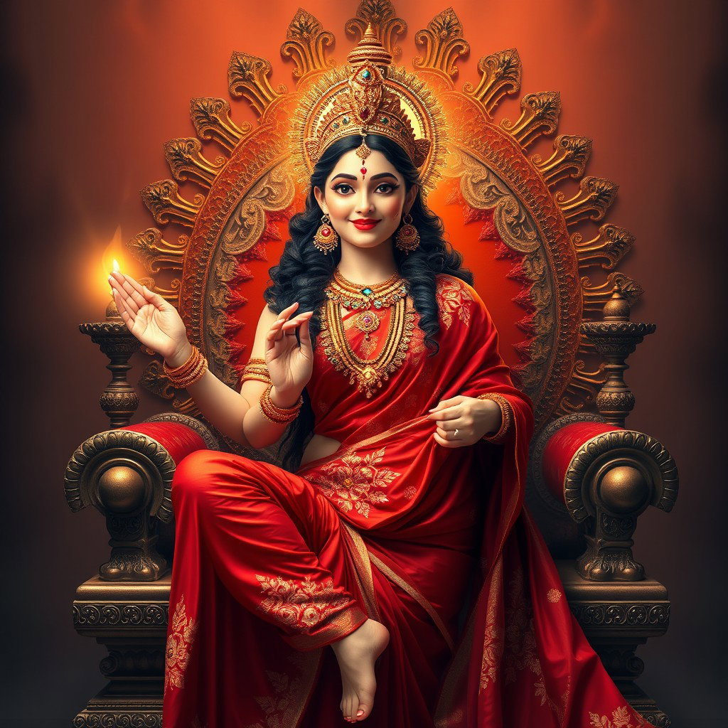 A mesmerizing Hindu apsara with radiant, shining skin, exuding a beautiful divine glow