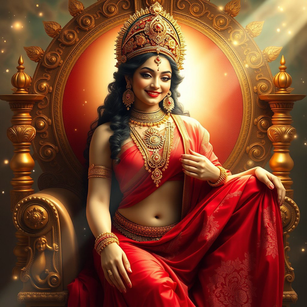 A captivating Hindu apsara with radiant, shining skin, emanating a beautiful divine glow