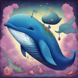 A massive whale wearing a whimsical dragon costume, residing in a dreamy, surrealistic and spiritual universe.