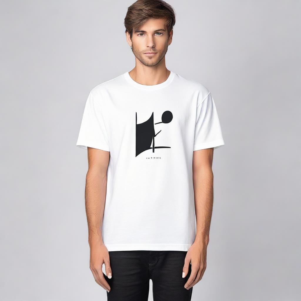 Minimalistic design of a white t-shirt, on which the letters 'I' and 'T' are printed one by one in a bold, stylish font.