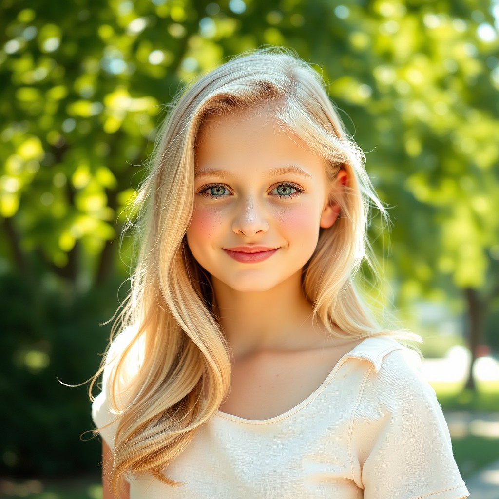 A 19-year-old blonde girl, exuding a sweet and innocent appearance