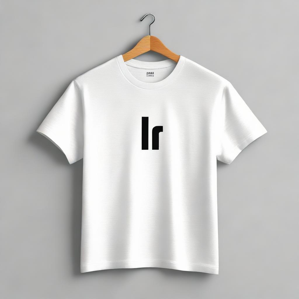 Minimalistic design of a white t-shirt, on which the letters 'I' and 'T' are printed one by one in a bold, stylish font.