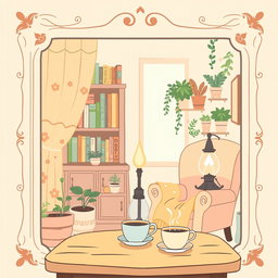A charming and cozy cover titled "Cozy Nook" in the Bobbie Goods style, featuring a decorative frame and an inviting interior