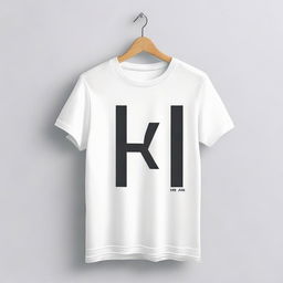 Minimalistic design of a white t-shirt, on which the letters 'I' and 'T' are printed one by one in a bold, stylish font.