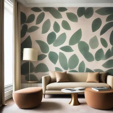 The interior designer incorporated a natural element by using wallpaper with a pattern featuring reniform leaves, adding a touch of tranquility to the room's atmosphere.