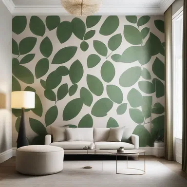 The interior designer incorporated a natural element by using wallpaper with a pattern featuring reniform leaves, adding a touch of tranquility to the room's atmosphere.
