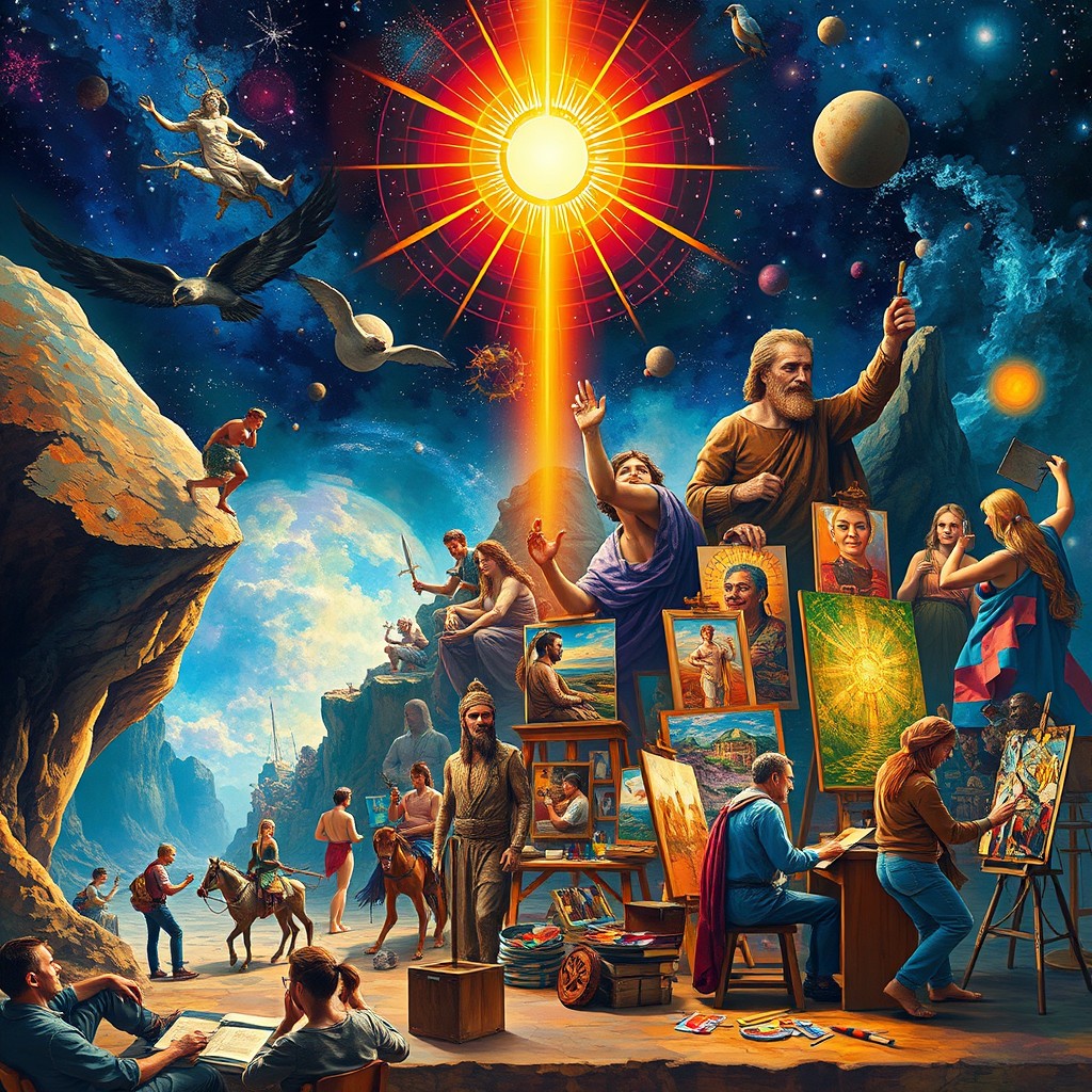 An artistic representation of the evolution of creativity through the ages