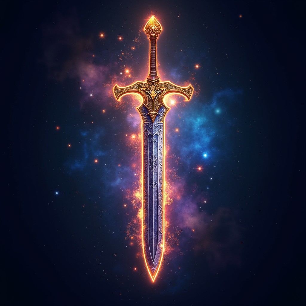 A beautifully designed emblem featuring the concept of 'espadachim das estrelas' (star swordmaster)