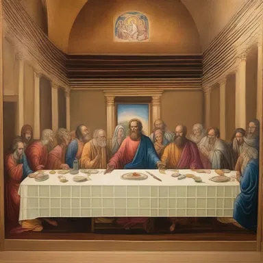 The mural in the church depicted scenes from the Bible, including a detailed house painting of the Last Supper.