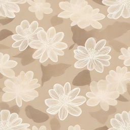 A net fabric design with a pattern of white flowers against a soft beige background.