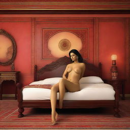 A digital art image of high quality, showcasing an attractive woman in a bikini lounging on a bed