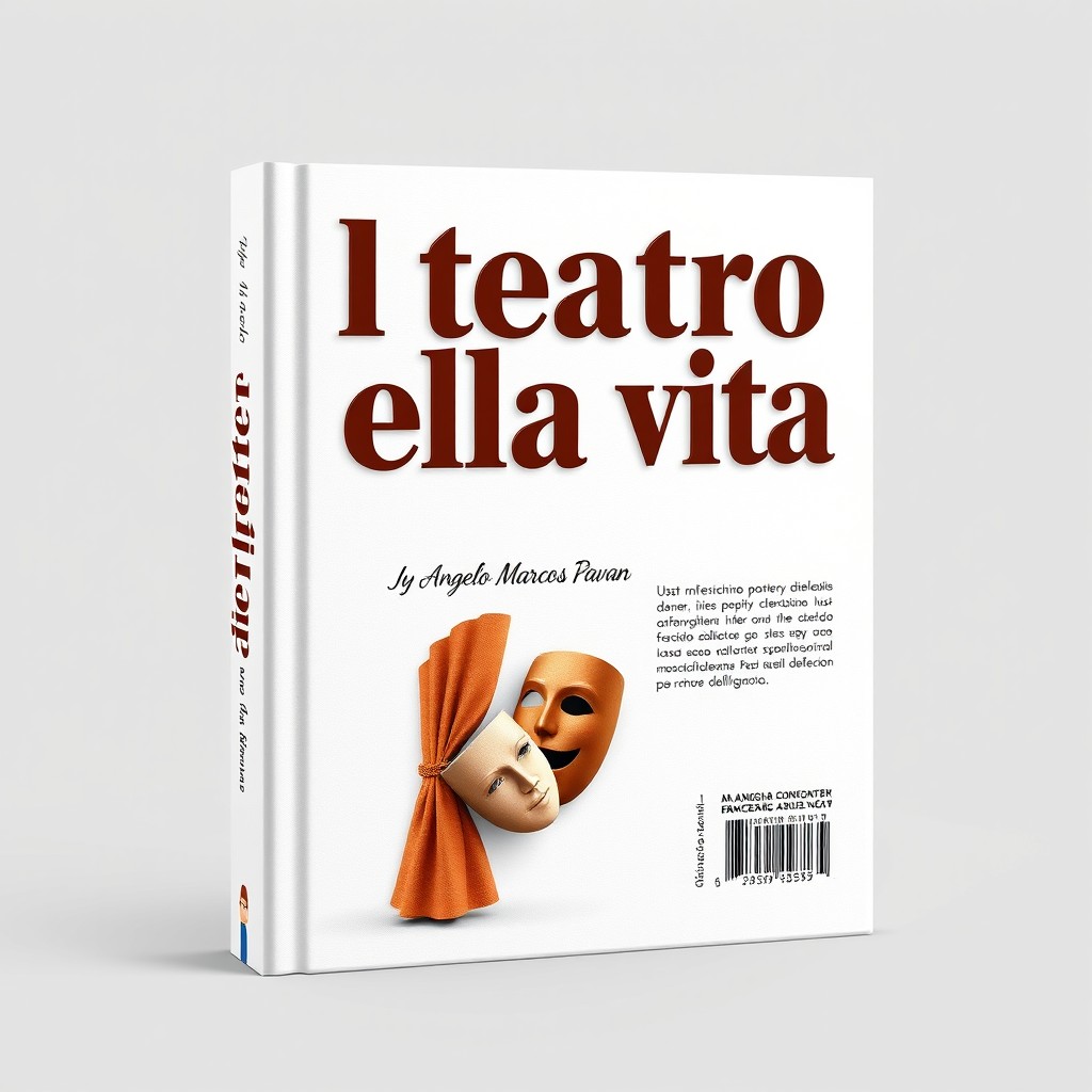 A captivating integrated book cover and back cover design for a poetry collection titled "Il teatro della vita" by author Angelo Marcos Pavan
