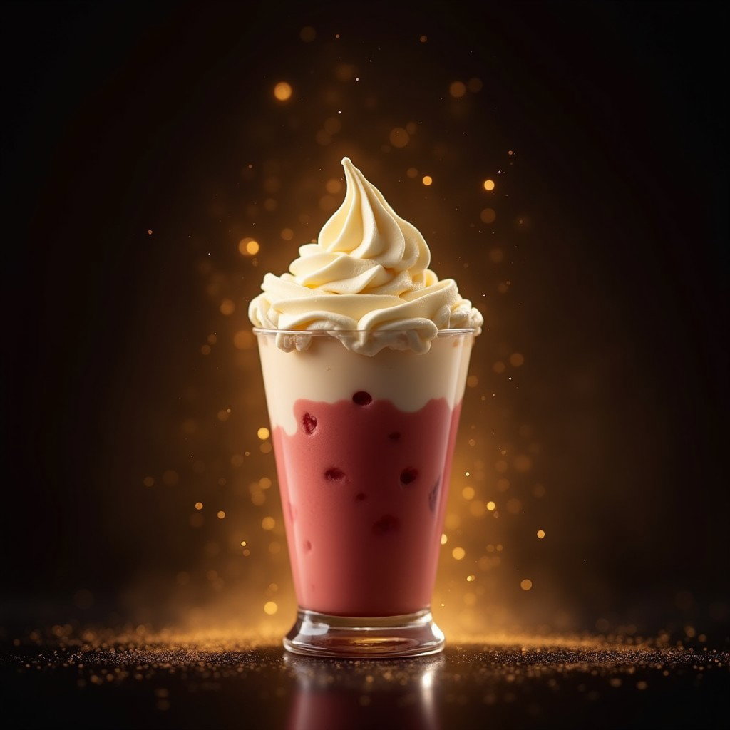 A charming small ice cream float served in a 5 oz glass, with options of vanilla, chocolate, and strawberry ice cream prominently displayed