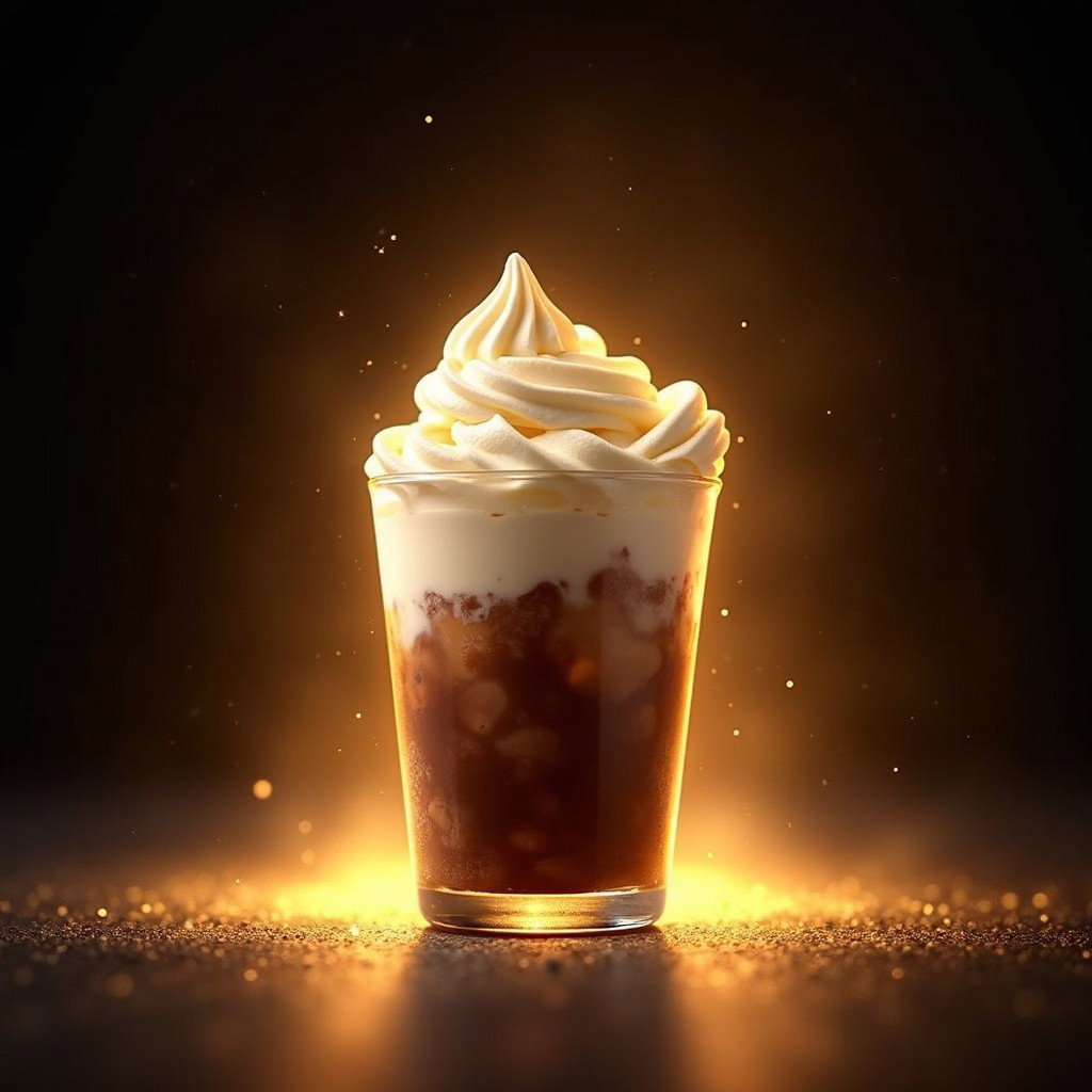 A small 5 oz ice cream float in a petite glass, showcasing a choice of flavors: Vanilla, Chocolate, and Strawberry