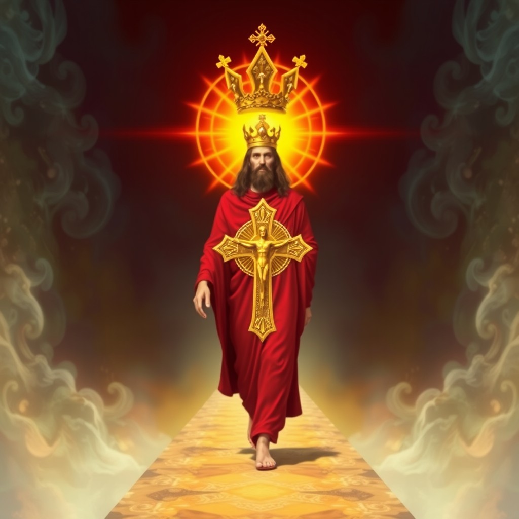 The Chakra of King Solomon depicted with a golden crown and a long, flowing red robe
