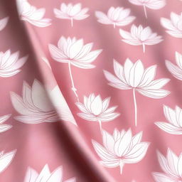 A net fabric design featuring a pattern of white lotuses against a soft pink background.