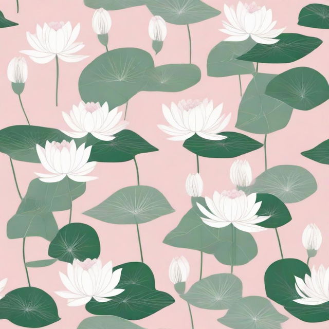 A net fabric design featuring a pattern of white lotuses against a soft pink background.