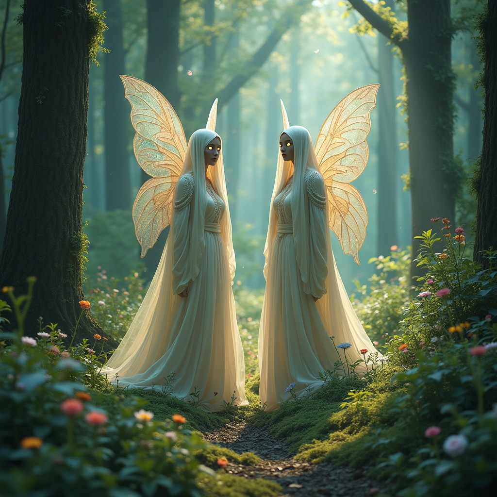 A captivating scene depicting the Silence Keepers, ancient mystical guardians that protect the essence of the forest