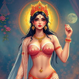 A digital illustration of the goddess Parvati, depicted as a beautiful divine figure
