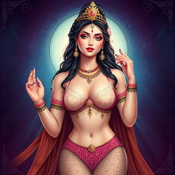 A digital illustration of the goddess Parvati, depicted as a beautiful divine figure