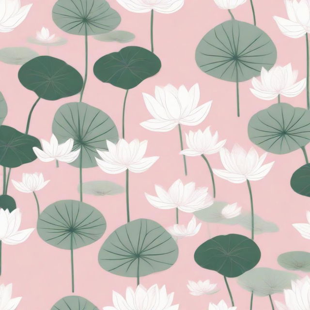 A net fabric design featuring a pattern of white lotuses against a soft pink background.