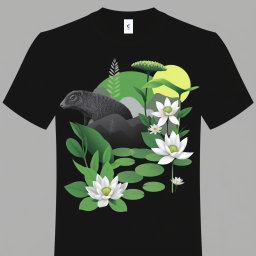 A contemporary black t-shirt design featuring elements from the Pantanal biome