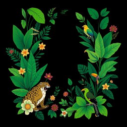 A black t-shirt design featuring contemporary elements inspired by the Pantanal biome