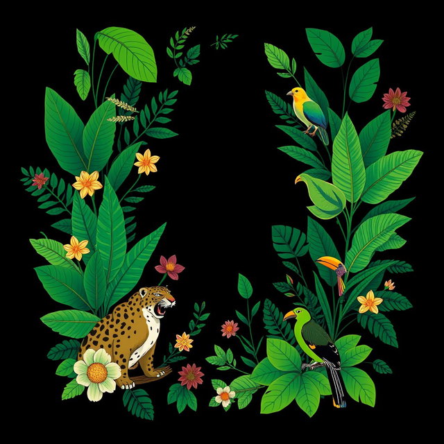 A black t-shirt design featuring contemporary elements inspired by the Pantanal biome