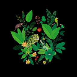 A black t-shirt design featuring contemporary elements inspired by the Pantanal biome