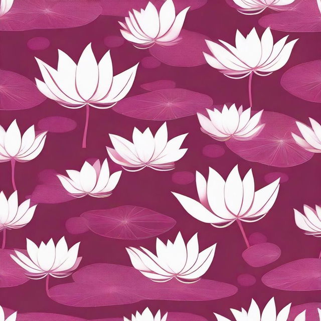 A cloth design featuring a pattern of white lotuses against a dark pink background.