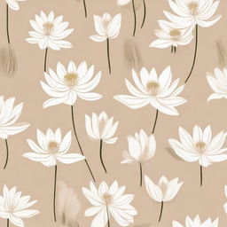 A cloth design featuring a pattern of white lotuses against a soft beige background.