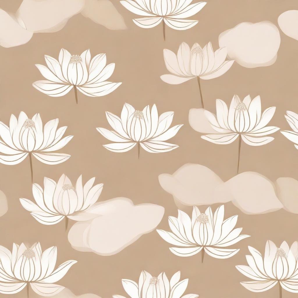 A cloth design featuring a pattern of white lotuses against a soft beige background.