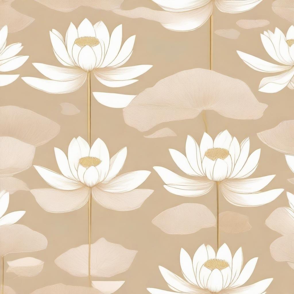 A cloth design featuring a pattern of white lotuses against a soft beige background.