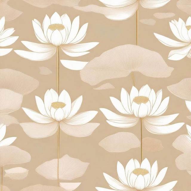 A cloth design featuring a pattern of white lotuses against a soft beige background.