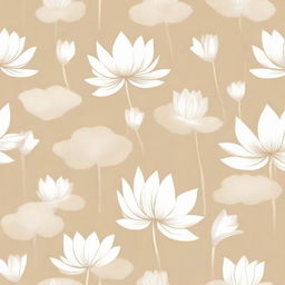 A cloth design featuring a pattern of white lotuses against a soft beige background.