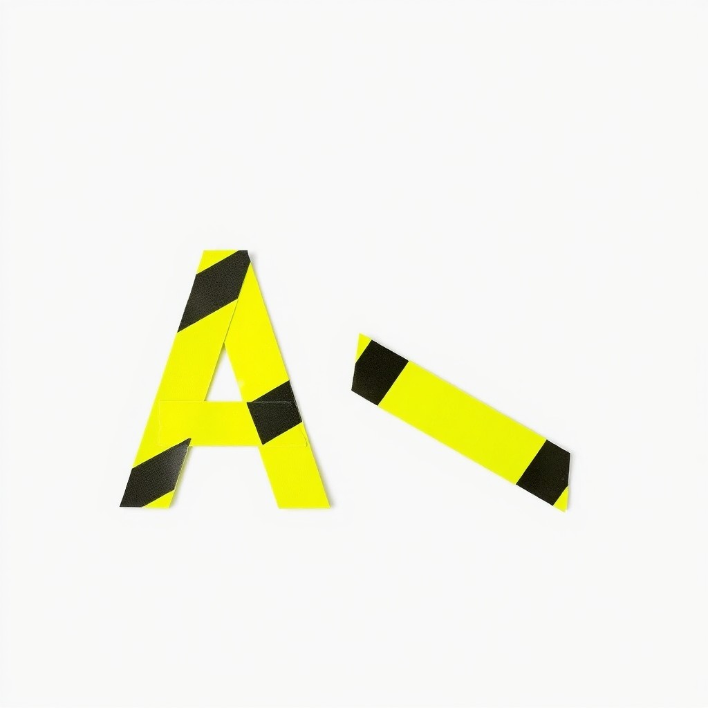 A simple upper case letter 'A' elegantly designed using bright yellow caution tape with black warning stripes