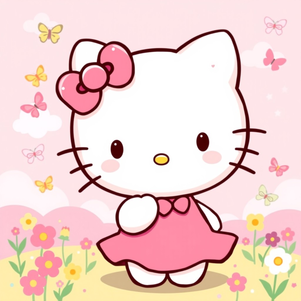 A charming and adorable illustration of Hello Kitty, the iconic Sanrio character