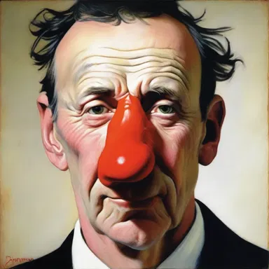 The artist painted a striking portrait of a man with toper's nose, capturing the unique features and texture of the enlarged and red nose in great detail.