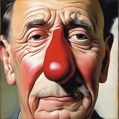 The artist painted a striking portrait of a man with toper's nose, capturing the unique features and texture of the enlarged and red nose in great detail.