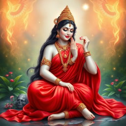 A beautiful divine goddess with milk-glow skin, adorned with exquisite jewelry around her neck and delicate payal (anklets) on her feet