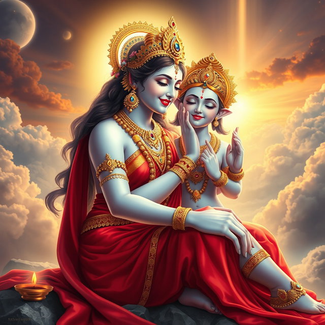 A stunning divine goddess with milk-glow skin, lavishly adorned with intricate jewelry around her neck and charming payal (anklets) on her feet