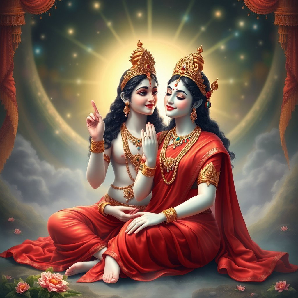 An enchanting divine goddess with milk-glow skin, adorned with stunning jewelry around her neck and elegant payal (anklets) on her feet