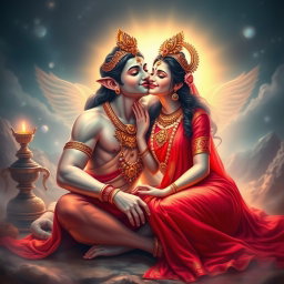 A beautiful divine Devi goddess with glowing milk-colored skin, adorned with intricate jewelry around her neck and wearing payal on her feet