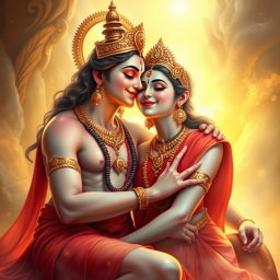 A beautiful divine Devi goddess with glowing milk-colored skin, adorned with intricate jewelry around her neck and wearing payal on her feet