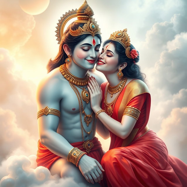 A beautiful divine Devi goddess with glowing milk-colored skin, adorned with intricate jewelry around her neck and wearing payal on her feet