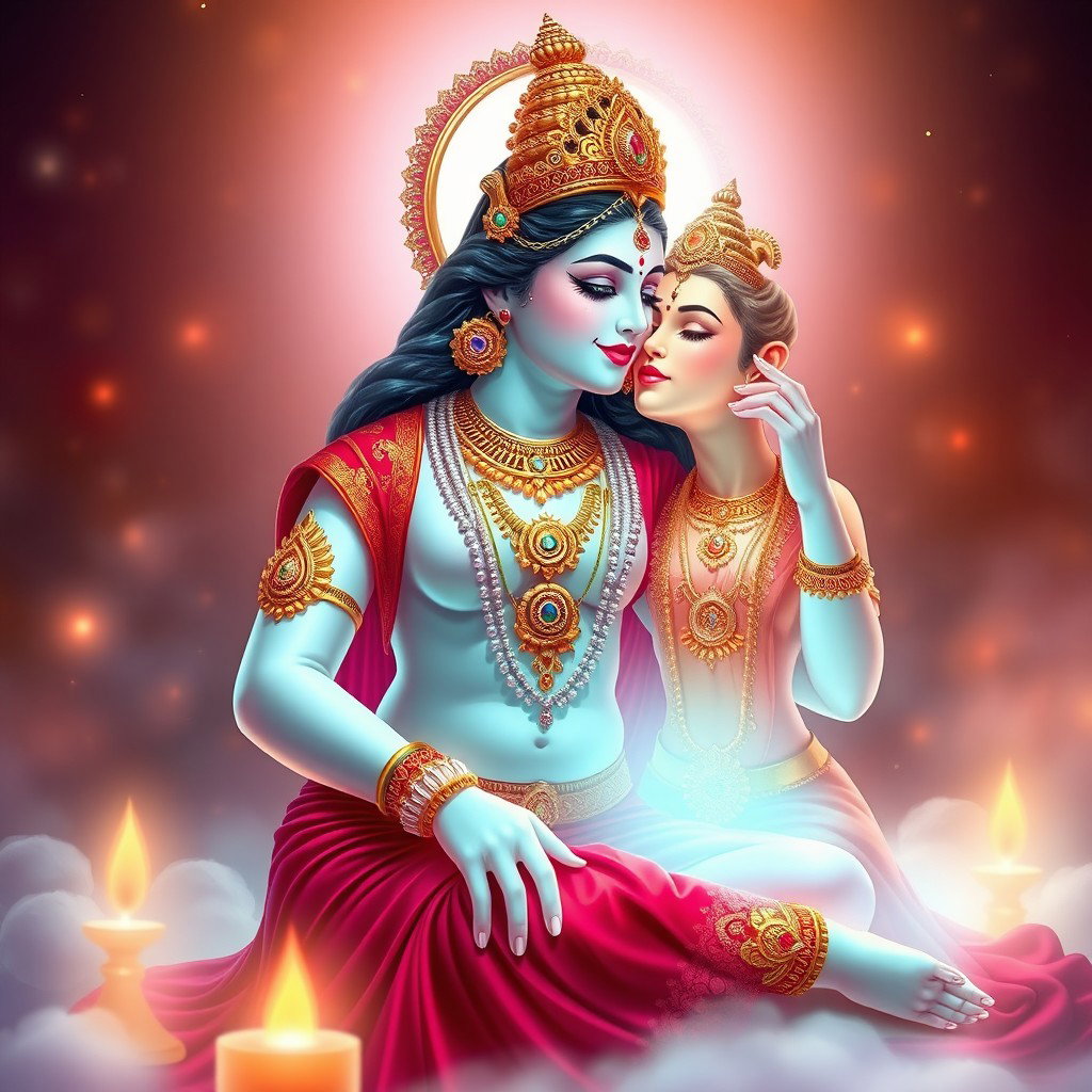 A beautiful goddess with milk-glow skin, adorned with exquisite jewelry around her neck and intricate payal on her feet, wearing a vibrant red saree