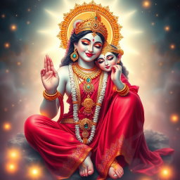 A beautiful goddess with milk-glow skin, adorned with exquisite jewelry around her neck and intricate payal on her feet, wearing a vibrant red saree